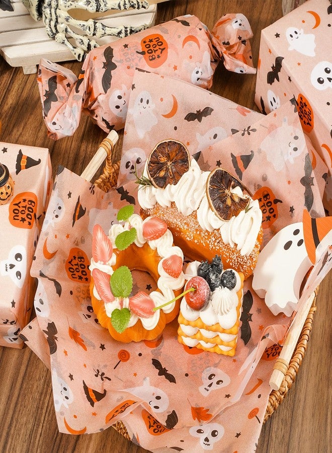 وولاين ورق تغليف هدايا هالوين من والين، 60 ورقة، بتصميمات لطيفة من اليقطين والأشباح والخفافيش، لون برتقالي بوهيمي، مثالي للأعمال الفنية والحرف اليدوية، مناسب للأعياد وأعياد الميلاد وحفلات استقبال المولود، مقاس 13.8 × 19.7 بوصة - Image 3